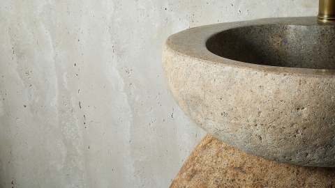 Бежевая раковина с пьедесталом Piedra M549 из речного гранита Beige ИНДОНЕЗИЯ 00501117549 для  комнаты_4