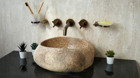 Раковина для ванной Piedra M344 из речного камня  Beige ИНДОНЕЗИЯ 00501111344_3