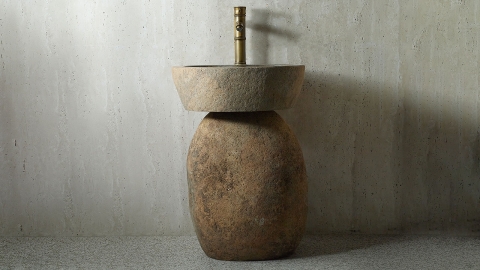 Бежевая раковина с пьедесталом Piedra M551 из речного гранита Beige ИНДОНЕЗИЯ 00501117551 для  комнаты_1