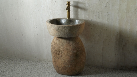 Бежевая раковина с пьедесталом Piedra M551 из речного гранита Beige ИНДОНЕЗИЯ 00501117551 для  комнаты_2