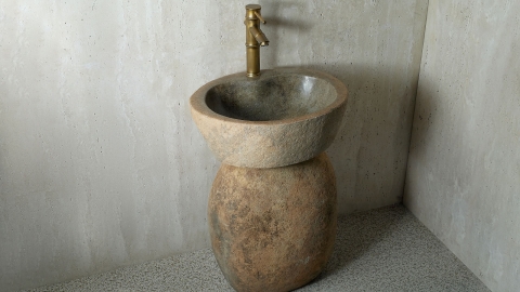 Бежевая раковина с пьедесталом Piedra M551 из речного гранита Beige ИНДОНЕЗИЯ 00501117551 для  комнаты_3