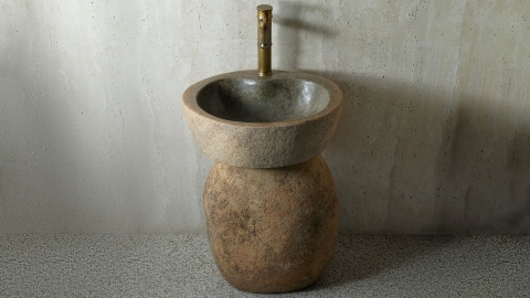 Бежевая раковина с пьедесталом Piedra M551 из речного гранита Beige ИНДОНЕЗИЯ 00501117551 для  комнаты_4