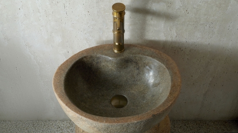 Бежевая раковина с пьедесталом Piedra M551 из речного гранита Beige ИНДОНЕЗИЯ 00501117551 для  комнаты_5