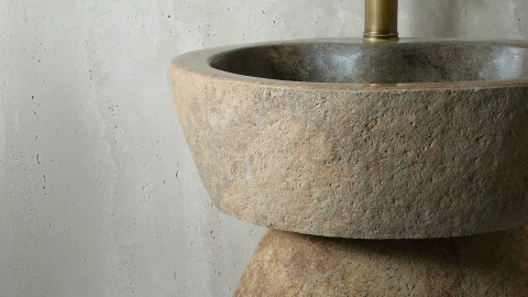 Бежевая раковина с пьедесталом Piedra M551 из речного гранита Beige ИНДОНЕЗИЯ 00501117551 для  комнаты_6