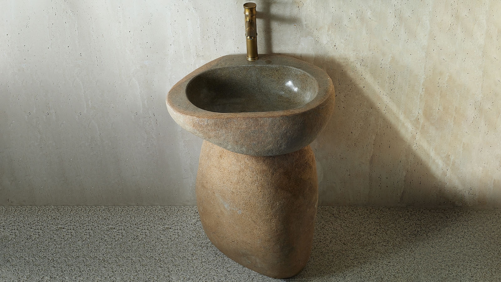 Гранитная раковина Piedra из речного камня Beige 00501111552_6 Мойка в ванную Piedra M552 из речного камня Beige ИНДОНЕЗИЯ 00501111552_6
