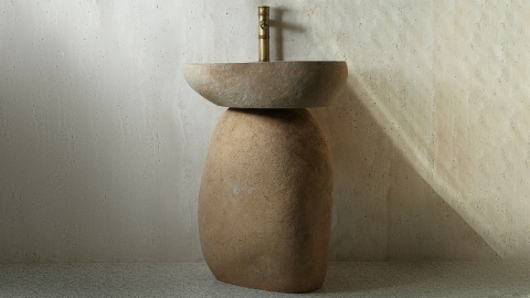 Гранитная раковина с пьедесталом Piedra M552 из бежевого камня Beige ИНДОНЕЗИЯ 00501117552 для  комнаты_1