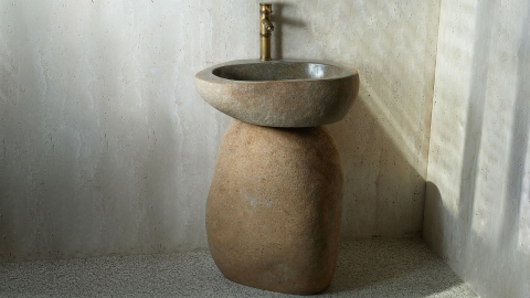 Гранитная раковина с пьедесталом Piedra M552 из бежевого камня Beige ИНДОНЕЗИЯ 00501117552 для  комнаты_3