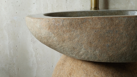 Гранитная раковина с пьедесталом Piedra M552 из бежевого камня Beige ИНДОНЕЗИЯ 00501117552 для  комнаты_6