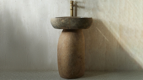 Раковина на ножке пьедестале Piedra M553 из речного камня  Beige ИНДОНЕЗИЯ 00501117553_1