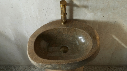 Раковина на ножке пьедестале Piedra M553 из речного камня  Beige ИНДОНЕЗИЯ 00501117553_4