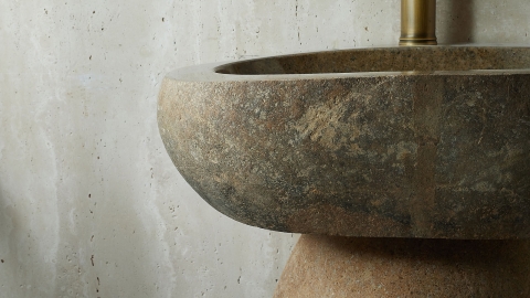 Раковина на ножке пьедестале Piedra M553 из речного камня  Beige ИНДОНЕЗИЯ 00501117553_5
