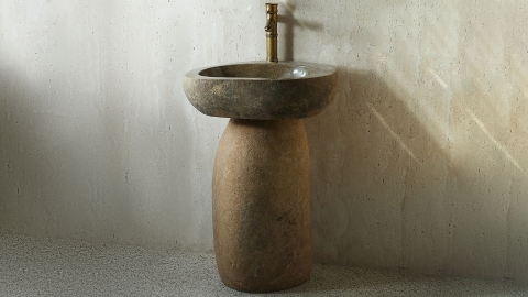 Бежевая раковина с пьедесталом Piedra M553 из речного гранита Beige ИНДОНЕЗИЯ 00501117553 для  комнаты_2
