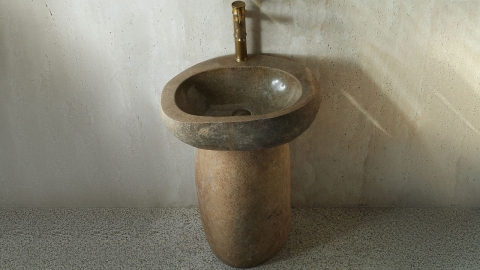 Бежевая раковина с пьедесталом Piedra M553 из речного гранита Beige ИНДОНЕЗИЯ 00501117553 для  комнаты_3