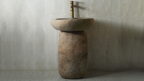 Гранитная раковина с пьедесталом Piedra M554 из бежевого камня Beige ИНДОНЕЗИЯ 00501117554 для  комнаты_1