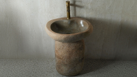 Гранитная раковина с пьедесталом Piedra M554 из бежевого камня Beige ИНДОНЕЗИЯ 00501117554 для  комнаты_3