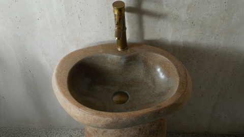 Гранитная раковина с пьедесталом Piedra M554 из бежевого камня Beige ИНДОНЕЗИЯ 00501117554 для  комнаты_4