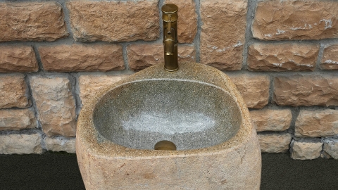 Гранитная раковина с пьедесталом Piedra M556 из бежевого камня Beige ИНДОНЕЗИЯ 00501117556 для  комнаты_5