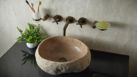 Мойка в ванную Piedra M379 из речного камня  Beige ИНДОНЕЗИЯ 00501111379_2