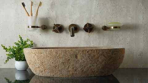 Раковина для ванной Piedra M380 из речного камня  Beige ИНДОНЕЗИЯ 00501111380_1