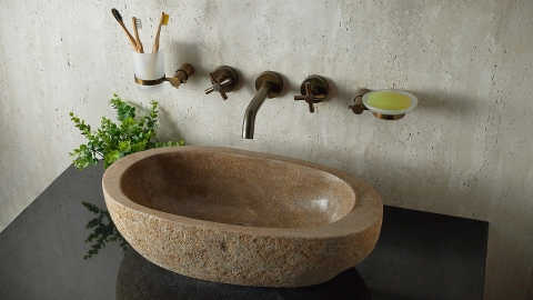Раковина для ванной Piedra M380 из речного камня  Beige ИНДОНЕЗИЯ 00501111380_2