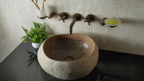 Мойка в ванную Piedra M381 из речного камня  Beige ИНДОНЕЗИЯ 00501111381_2