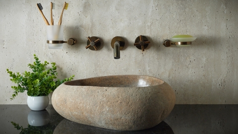 Раковина для ванной Piedra M384 из речного камня  Beige ИНДОНЕЗИЯ 00501111384_1
