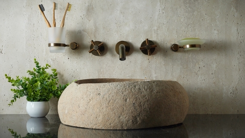 Мойка в ванную Piedra M385 из речного камня  Beige ИНДОНЕЗИЯ 00501111385_4