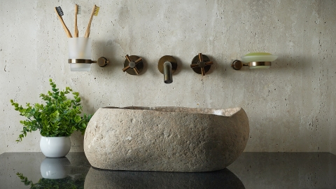 Мойка в ванную Piedra M386 из речного камня  Beige ИНДОНЕЗИЯ 00501111386_1