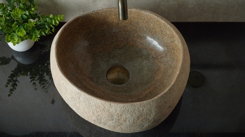 Мойка в ванную Piedra M390 из речного камня  Beige ИНДОНЕЗИЯ 00501111390_3