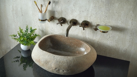 Раковина для ванной Piedra M391 из речного камня  Beige ИНДОНЕЗИЯ 00501111391_2