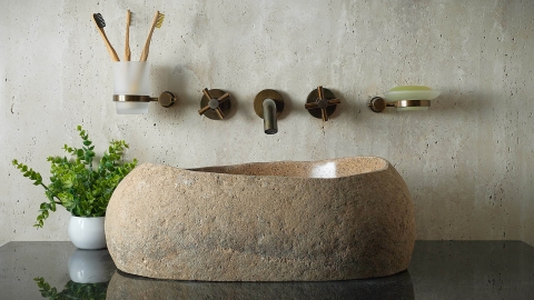 Мойка в ванную Piedra M395 из речного камня  Beige ИНДОНЕЗИЯ 00501111395_1