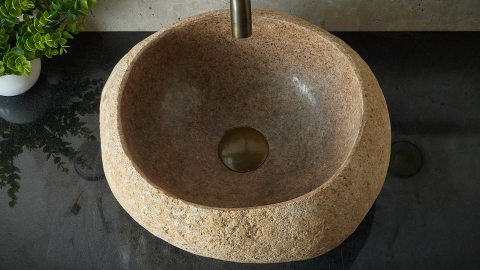 Раковина для ванной Piedra M396 из речного камня  Beige ИНДОНЕЗИЯ 00501111396_3