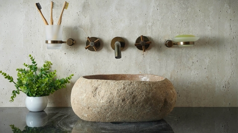 Раковина для ванной Piedra M396 из речного камня  Beige ИНДОНЕЗИЯ 00501111396_4
