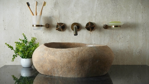 Раковина для ванной Piedra M398 из речного камня  Beige ИНДОНЕЗИЯ 00501111398_1