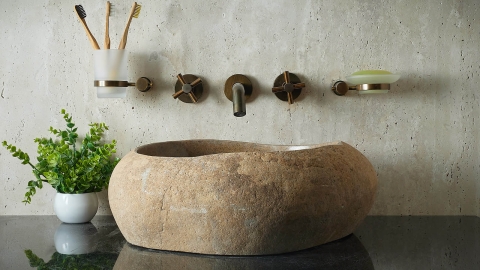 Раковина для ванной Piedra M398 из речного камня  Beige ИНДОНЕЗИЯ 00501111398_4
