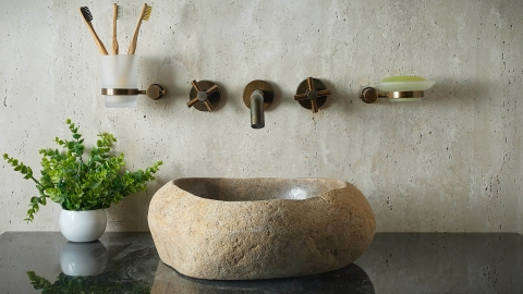 Мойка в ванную Piedra M399 из речного камня  Beige ИНДОНЕЗИЯ 00501111399_1