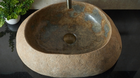 Раковина для ванной Piedra M444 из речного камня  Beige ИНДОНЕЗИЯ 00501111444_3