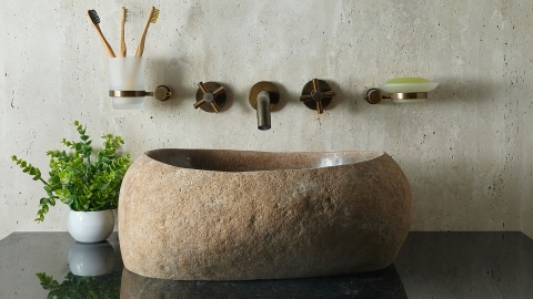 Мойка в ванную Piedra M439 из речного камня  Beige ИНДОНЕЗИЯ 00501111439_1
