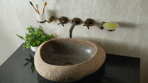Раковина для ванной Piedra M575 из речного камня  Beige ИНДОНЕЗИЯ 00501111575_2