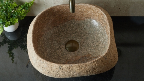 Раковина для ванной Piedra M445 из речного камня  Beige ИНДОНЕЗИЯ 00501111445_3