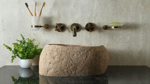 Раковина для ванной Piedra M445 из речного камня  Beige ИНДОНЕЗИЯ 00501111445_4