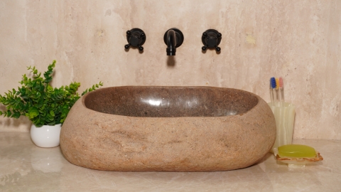 Мойка в ванную Piedra M451 из речного камня  Beige ИНДОНЕЗИЯ 00501111451_2