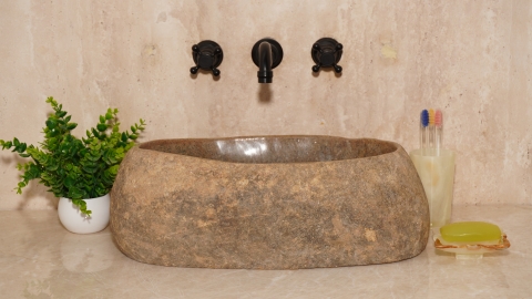 Раковина для ванной Piedra M588 из речного камня  Beige ИНДОНЕЗИЯ 00501111588_3