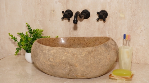 Раковина для ванной Piedra M589 из речного камня  Beige ИНДОНЕЗИЯ 00501111589_1