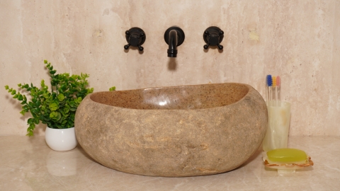 Раковина для ванной Piedra M589 из речного камня  Beige ИНДОНЕЗИЯ 00501111589_2