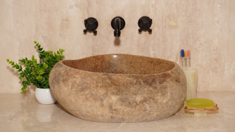 Раковина для ванной Piedra M589 из речного камня  Beige ИНДОНЕЗИЯ 00501111589_3