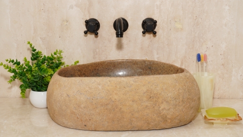 Мойка в ванную Piedra M590 из речного камня  Beige ИНДОНЕЗИЯ 00501111590_3