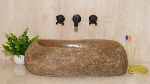 Раковина для ванной Piedra M457 из речного камня  Beige ИНДОНЕЗИЯ 00501111457_2