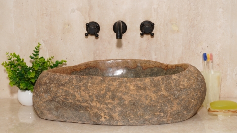 Раковина для ванной Piedra M457 из речного камня  Beige ИНДОНЕЗИЯ 00501111457_3
