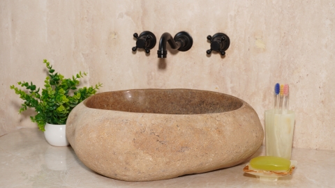 Мойка в ванную Piedra M591 из речного камня  Beige ИНДОНЕЗИЯ 00501111591_1
